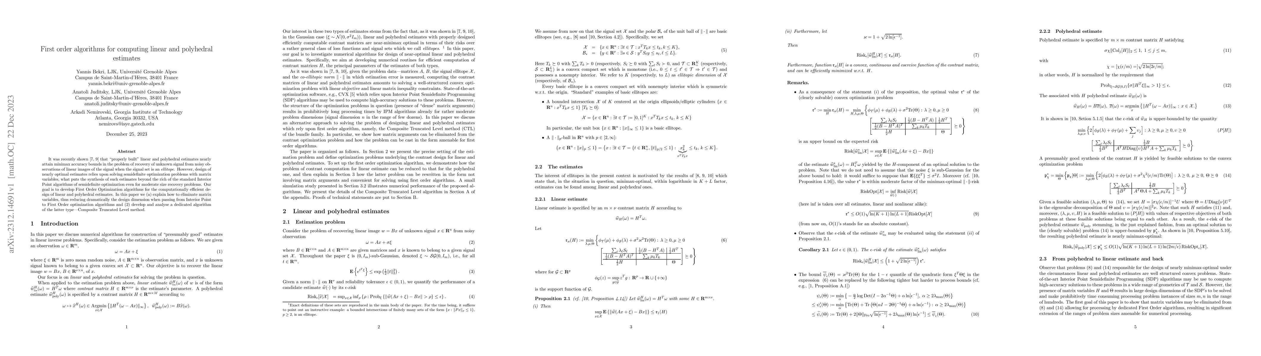 Thumbnail for First order algorithms for computing linear and polyhedral estimates