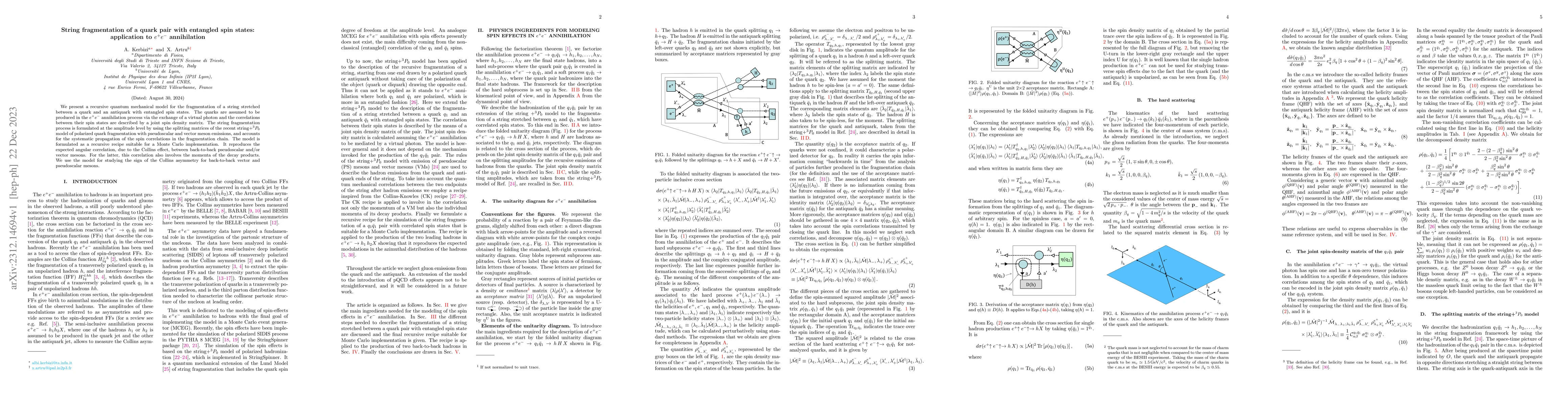 Thumbnail for String fragmentation of a quark pair with entangled spin states:
  application to $e^+e^-$ annihilation