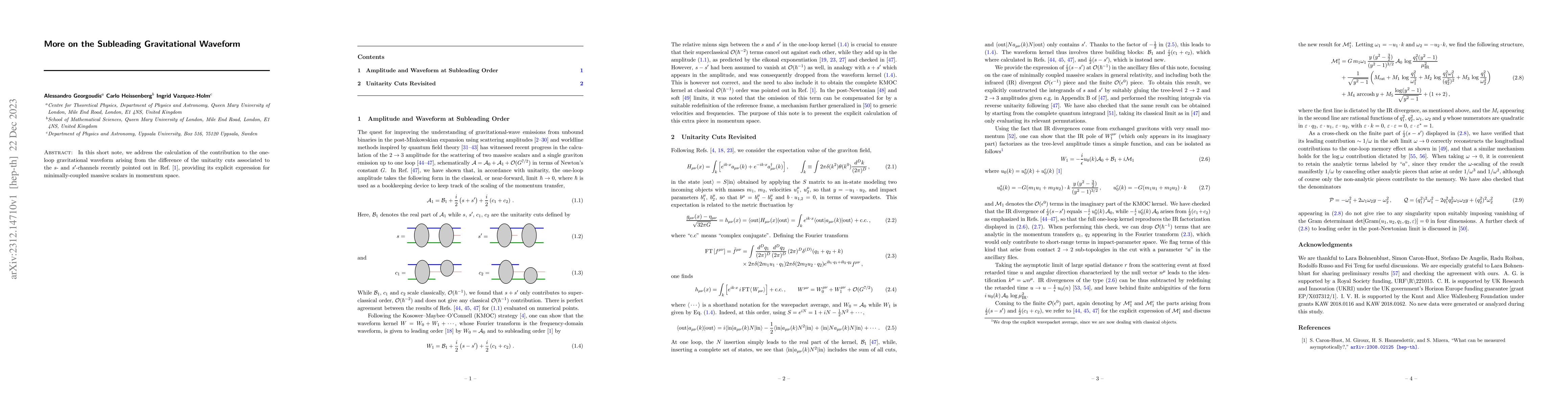 Thumbnail for More on the Subleading Gravitational Waveform