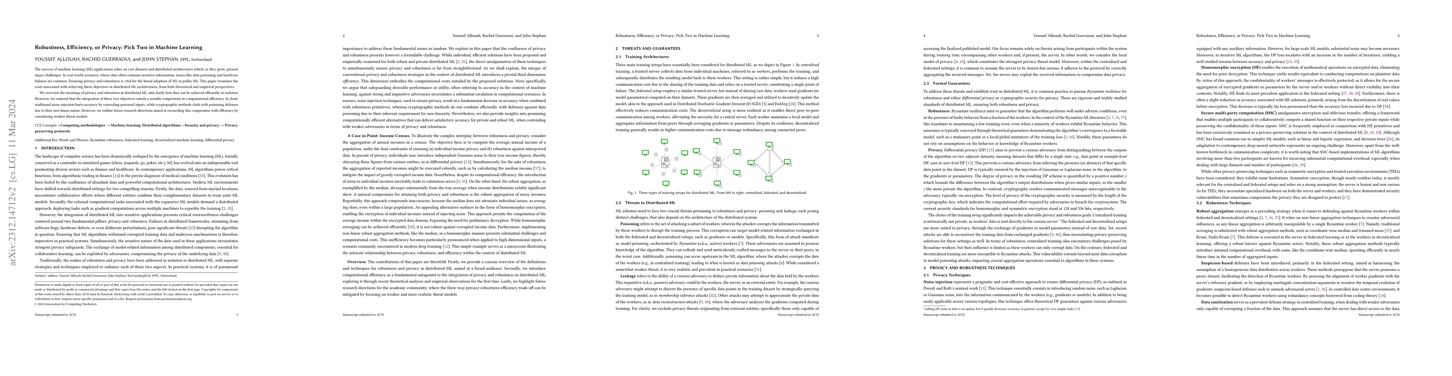 Thumbnail for Robustness, Efficiency, or Privacy: Pick Two in Machine Learning