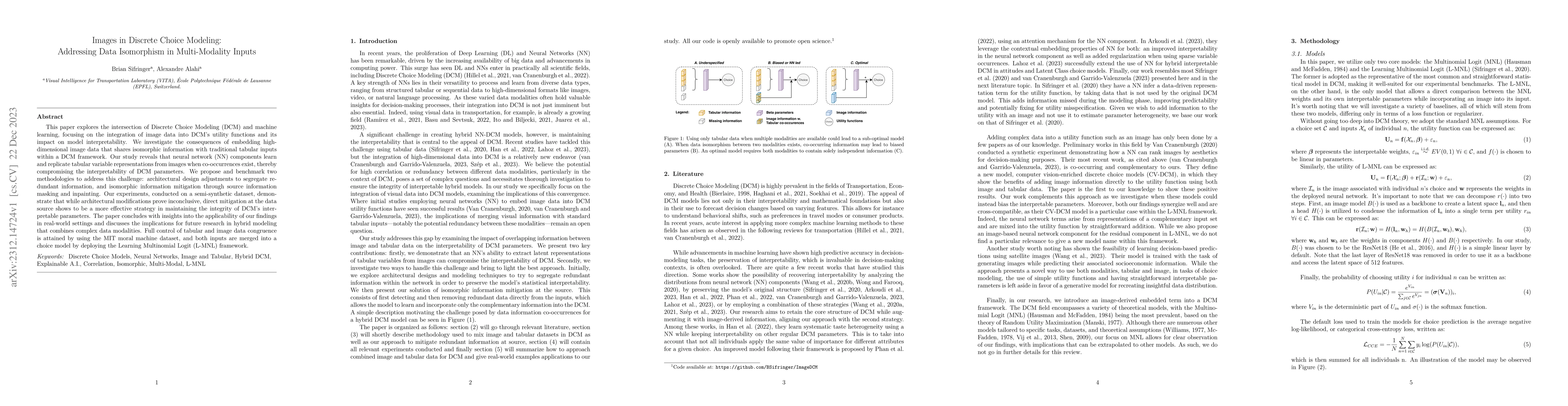 Thumbnail for Images in Discrete Choice Modeling: Addressing Data Isomorphism in
  Multi-Modality Inputs