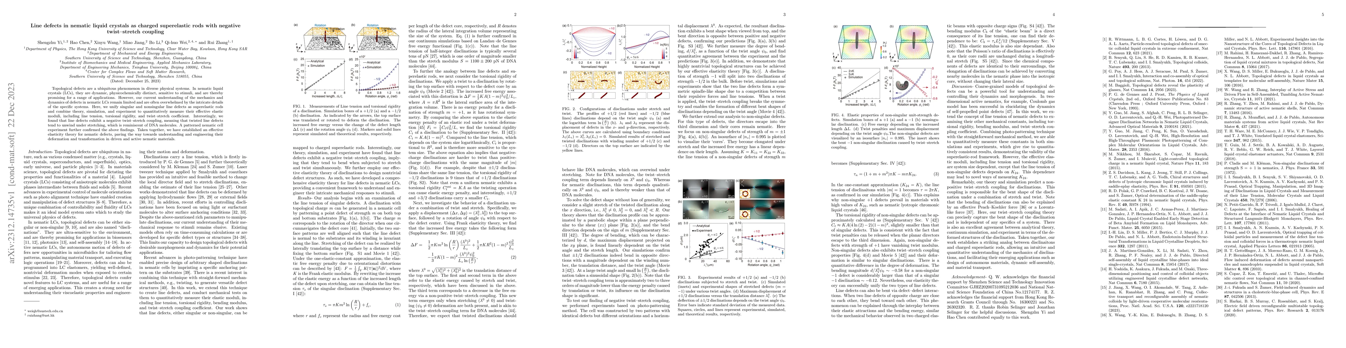 Thumbnail for Line defects in nematic liquid crystals as charged superelastic rods
  with negative twist--stretch coupling