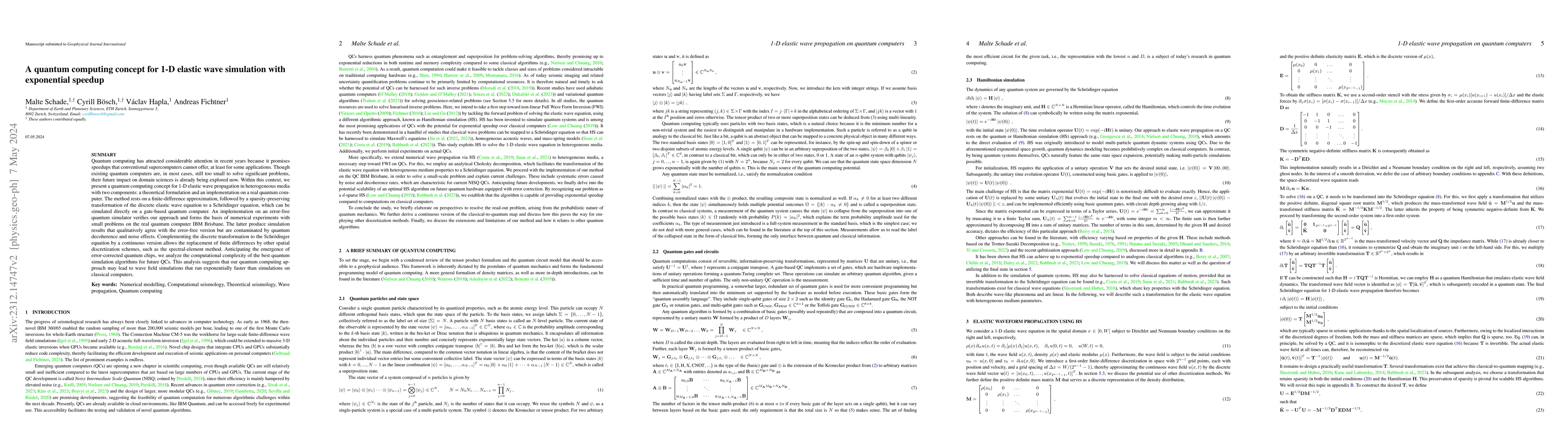 Thumbnail for A quantum computing concept for 1-D elastic wave simulation with
  exponential speedup