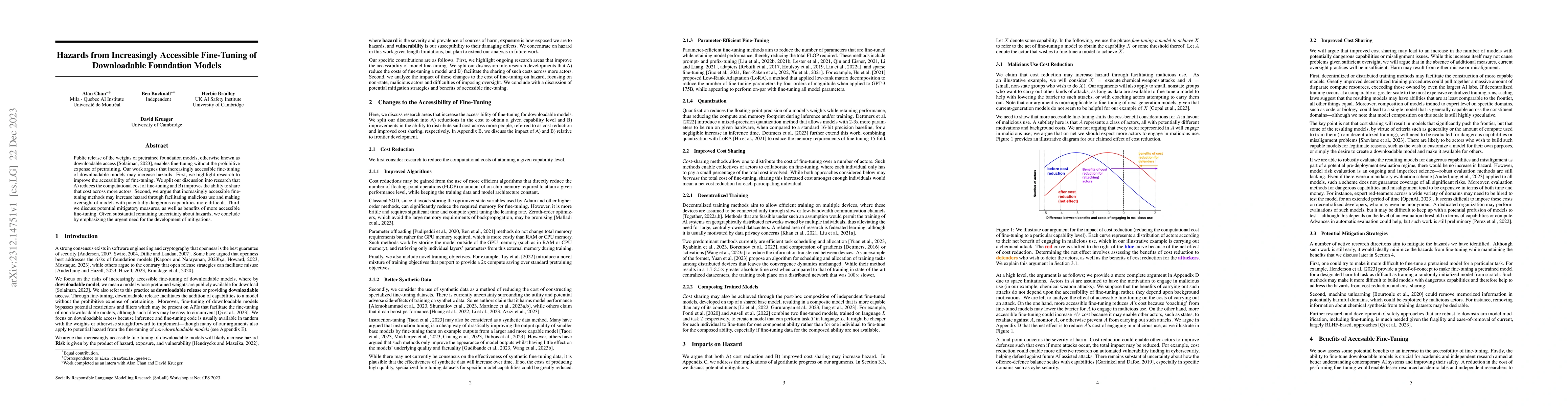 Thumbnail for Hazards from Increasingly Accessible Fine-Tuning of Downloadable
  Foundation Models