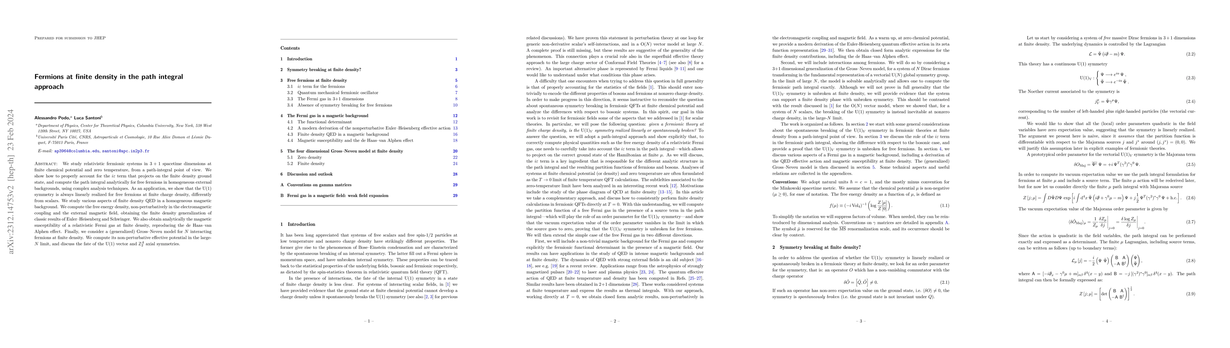 Thumbnail for Fermions at finite density in the path integral approach