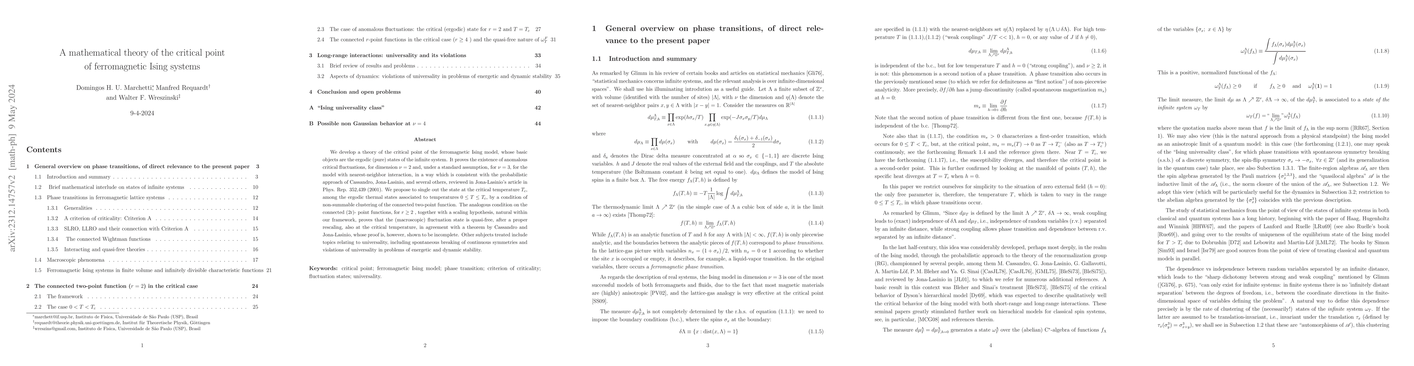 Thumbnail for A mathematical theory of the critical point of ferromagnetic Ising
  systems