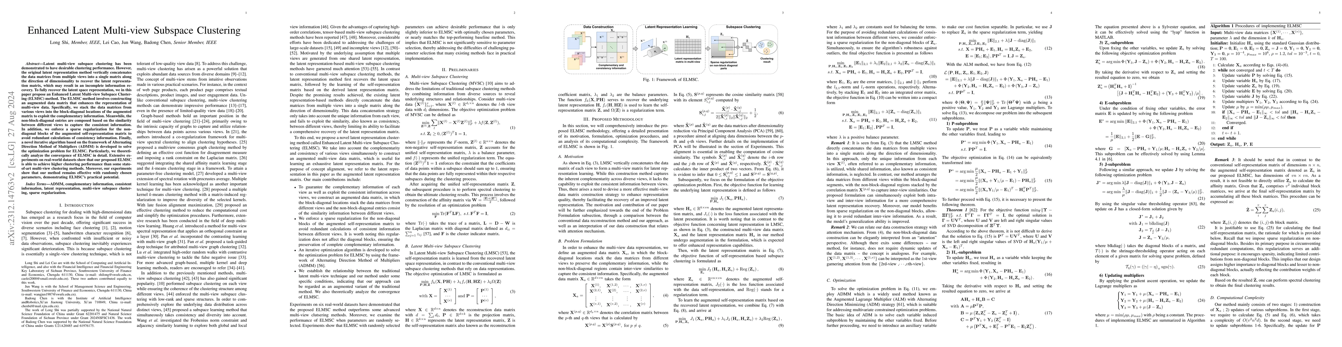Thumbnail for Enhanced Latent Multi-view Subspace Clustering