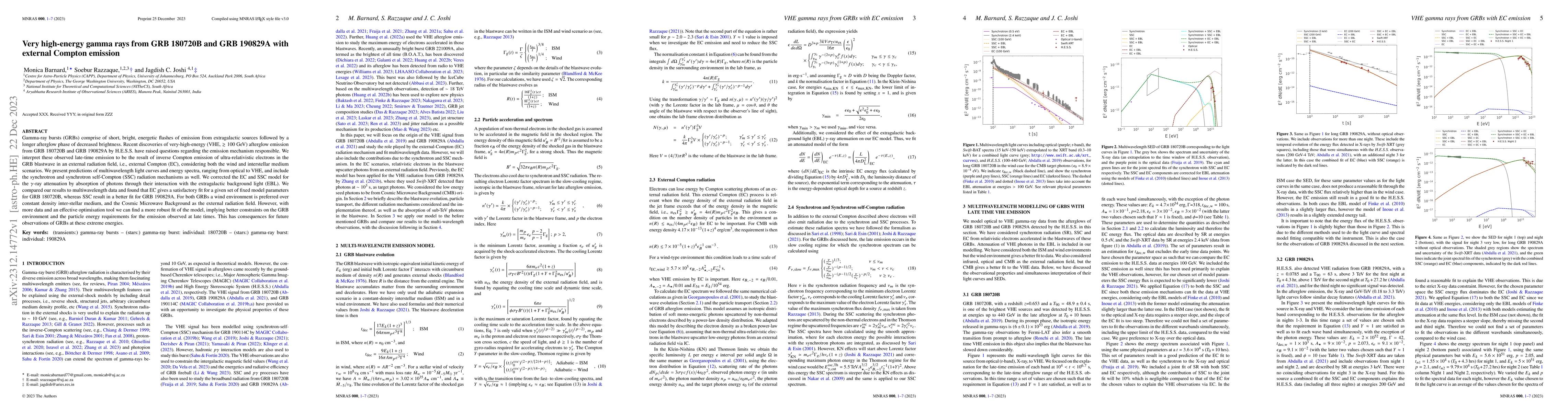 Thumbnail for Very high-energy gamma rays from GRB 180720B and GRB 190829A with
  external Compton emission