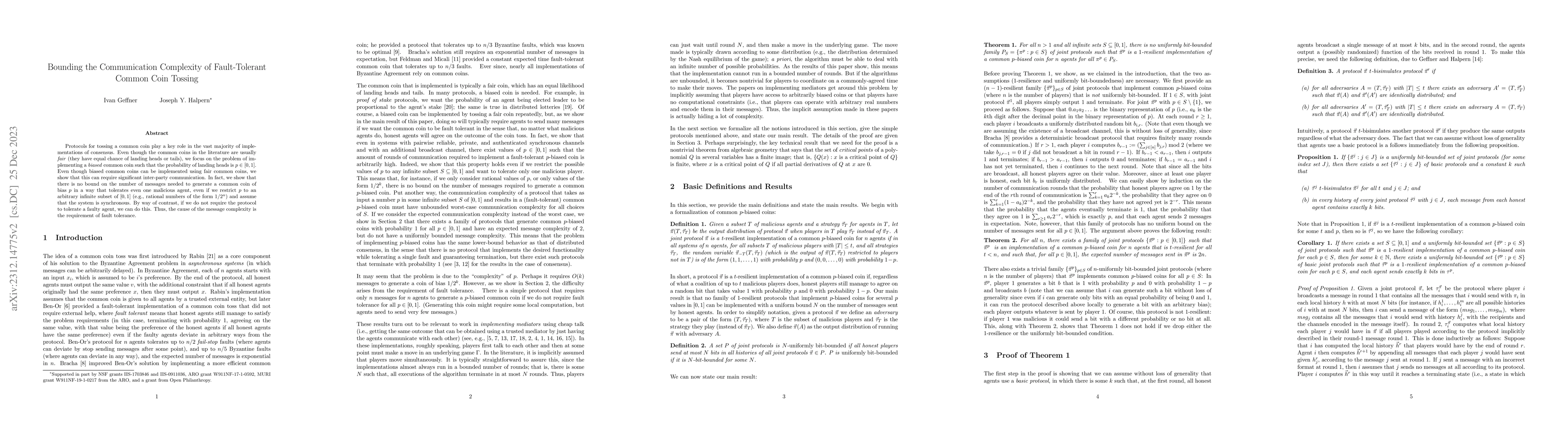 Thumbnail for Bounding the Communication Complexity of Fault-Tolerant Common Coin
  Tossing