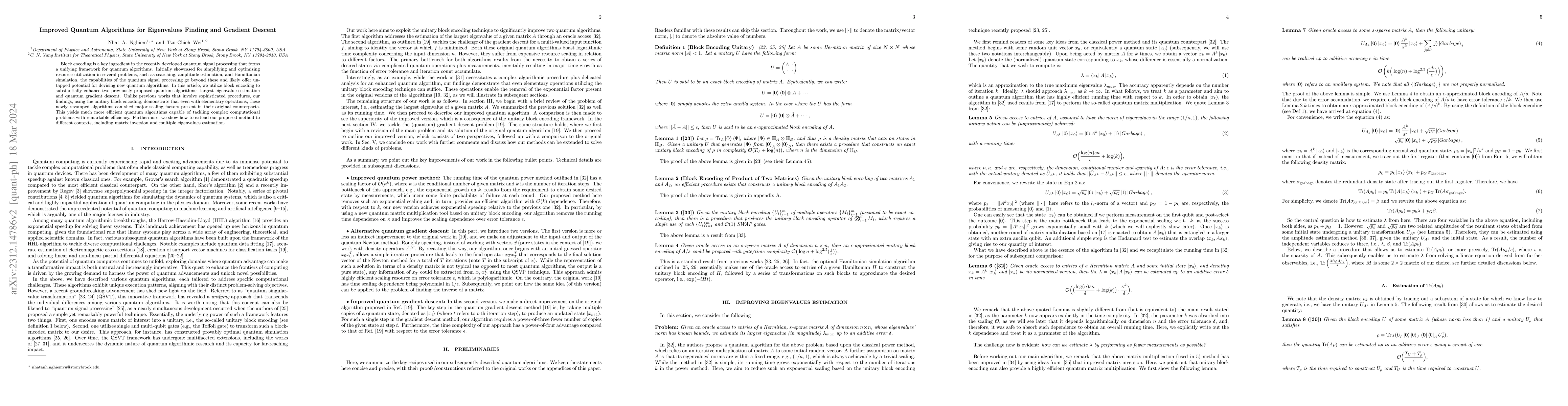 Thumbnail for Improved Quantum Algorithms for Eigenvalues Finding and Gradient Descent