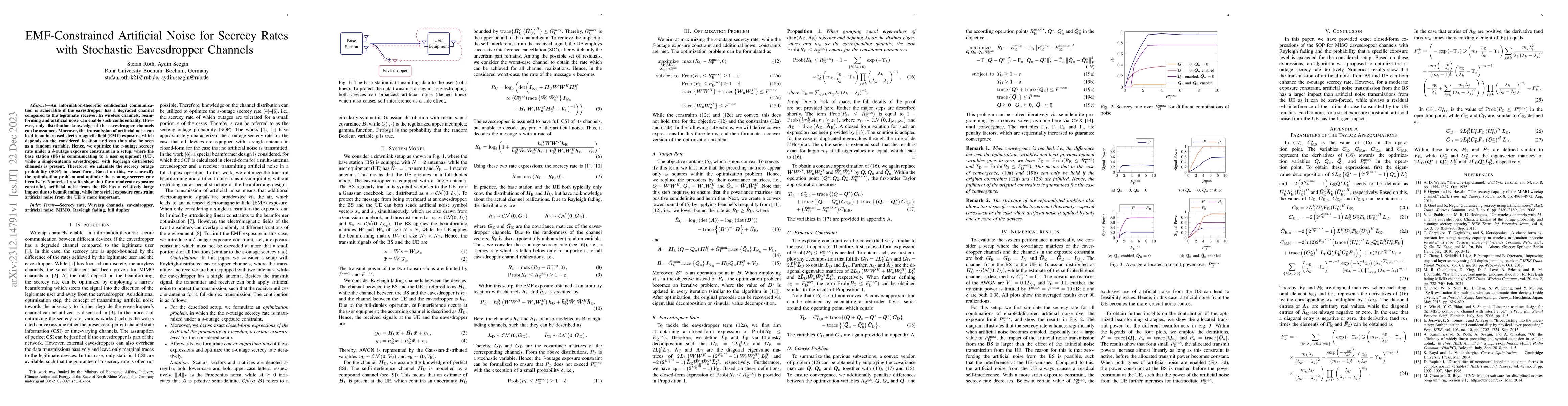 Thumbnail for EMF-Constrained Artificial Noise for Secrecy Rates with Stochastic
  Eavesdropper Channels
