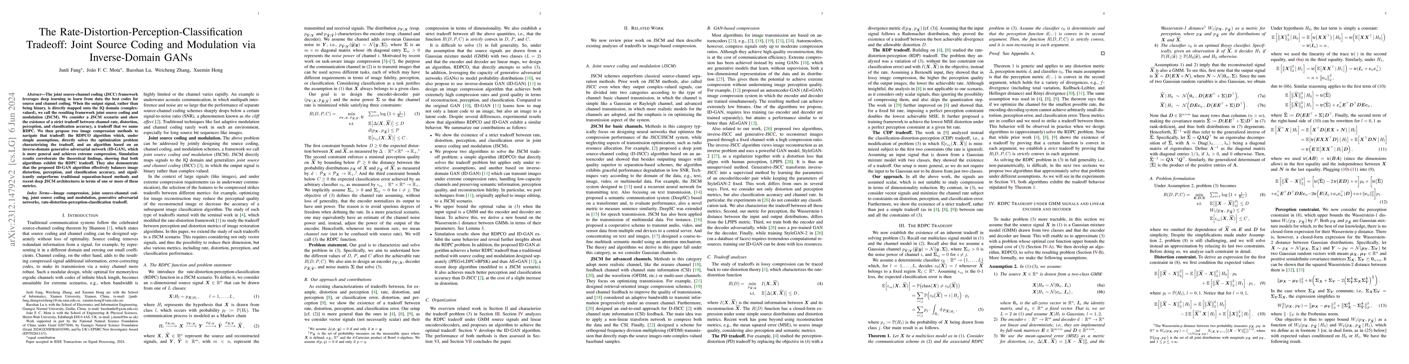 Thumbnail for The Rate-Distortion-Perception-Classification Tradeoff: Joint Source
  Coding and Modulation via Inverse-Domain GANs