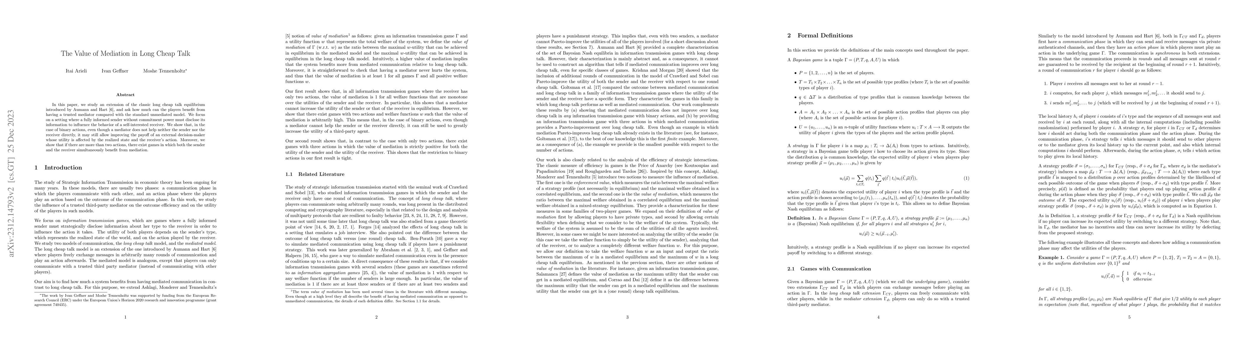 Thumbnail for The Value of Mediation in Long Cheap Talk
