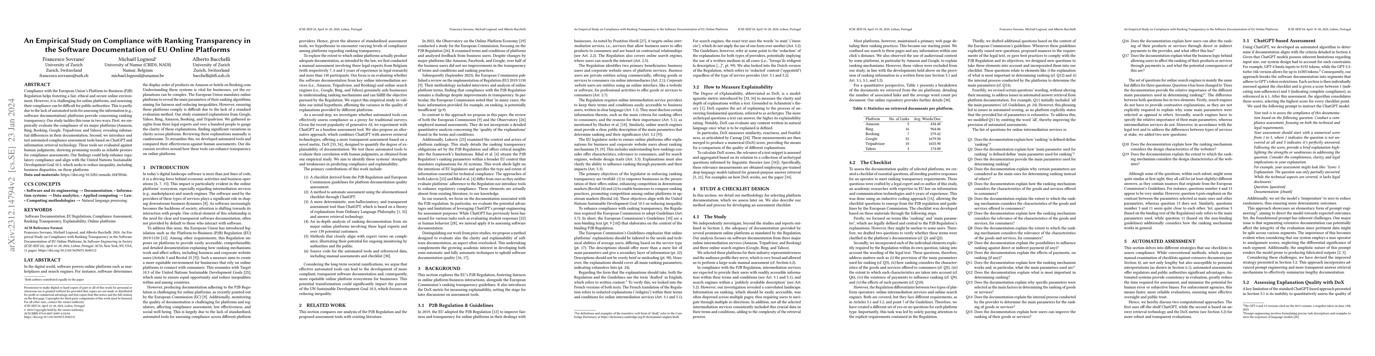 Thumbnail for An Empirical Study on Compliance with Ranking Transparency in the
  Software Documentation of EU Online Platforms