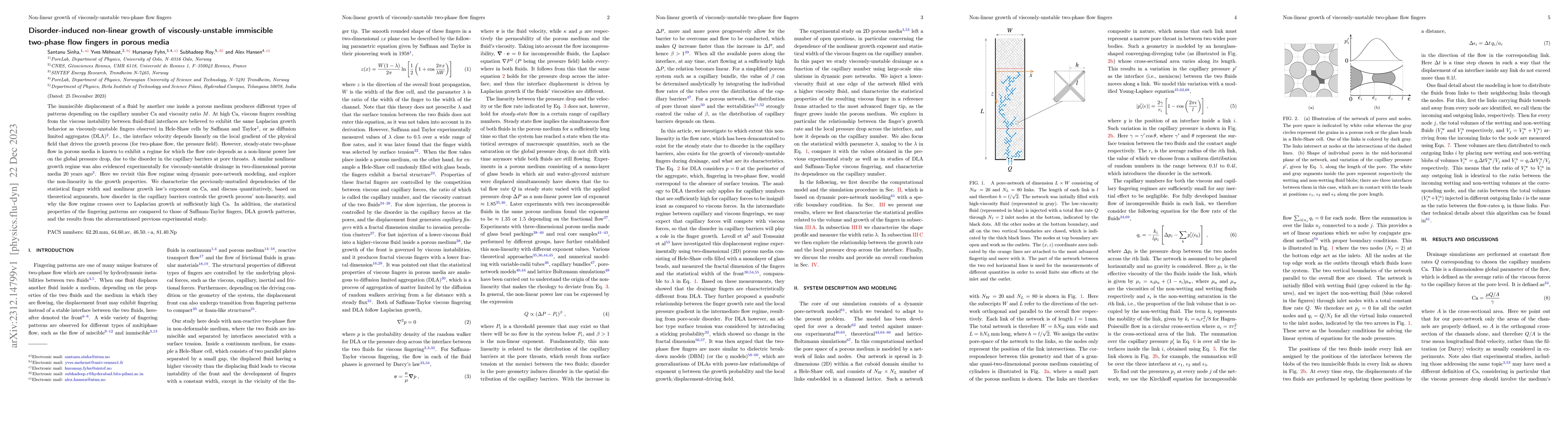 Thumbnail for Disorder-induced non-linear growth of viscously-unstable immiscible
  two-phase flow fingers in porous media