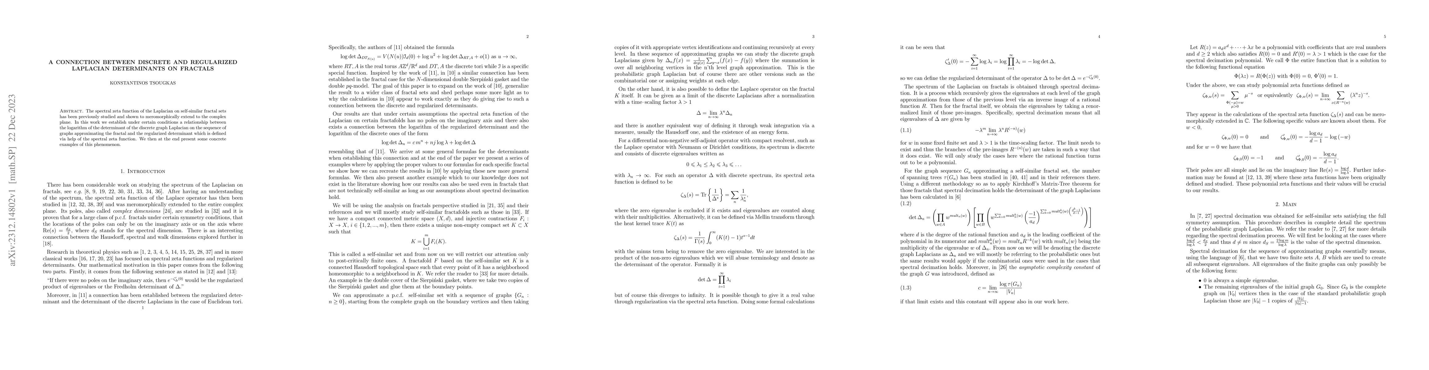 Thumbnail for A connection between discrete and regularized Laplacian determinants on
  fractals