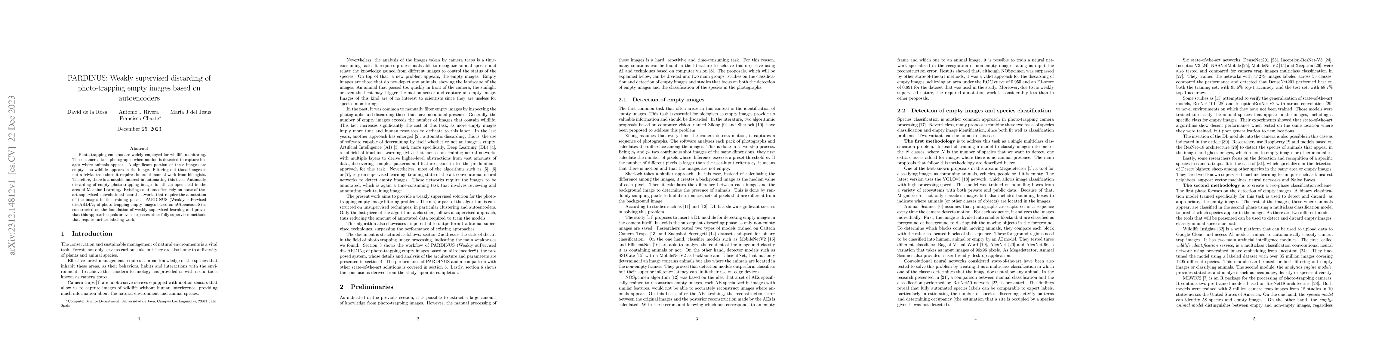 Thumbnail for PARDINUS: Weakly supervised discarding of photo-trapping empty images
  based on autoencoders