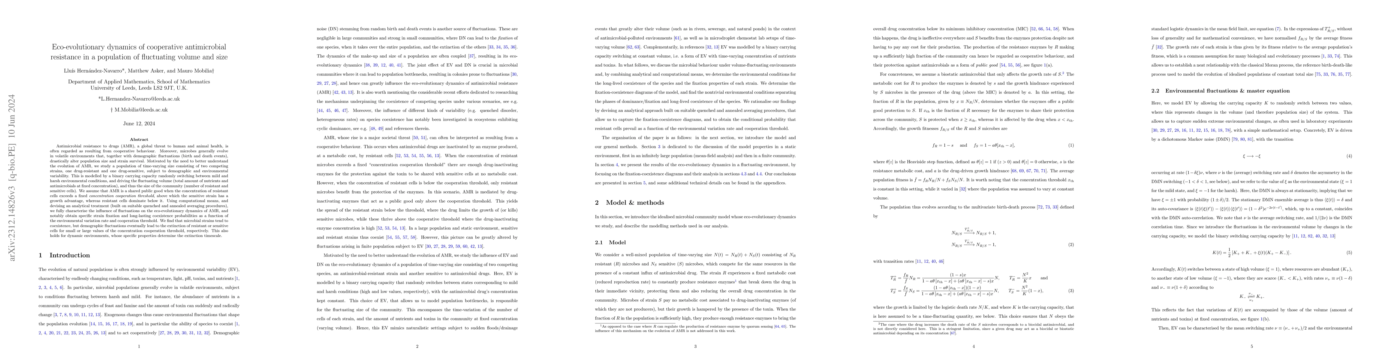 Thumbnail for Eco-evolutionary dynamics of cooperative antimicrobial resistance in a
  population of fluctuating volume and size