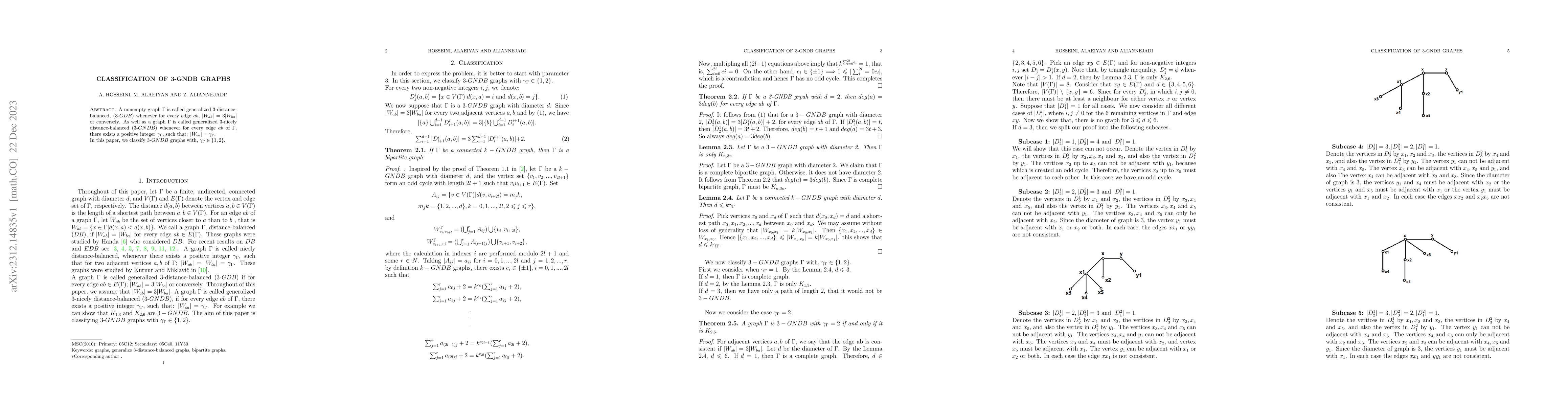 Thumbnail for Classification of 3-GNDB Graphs