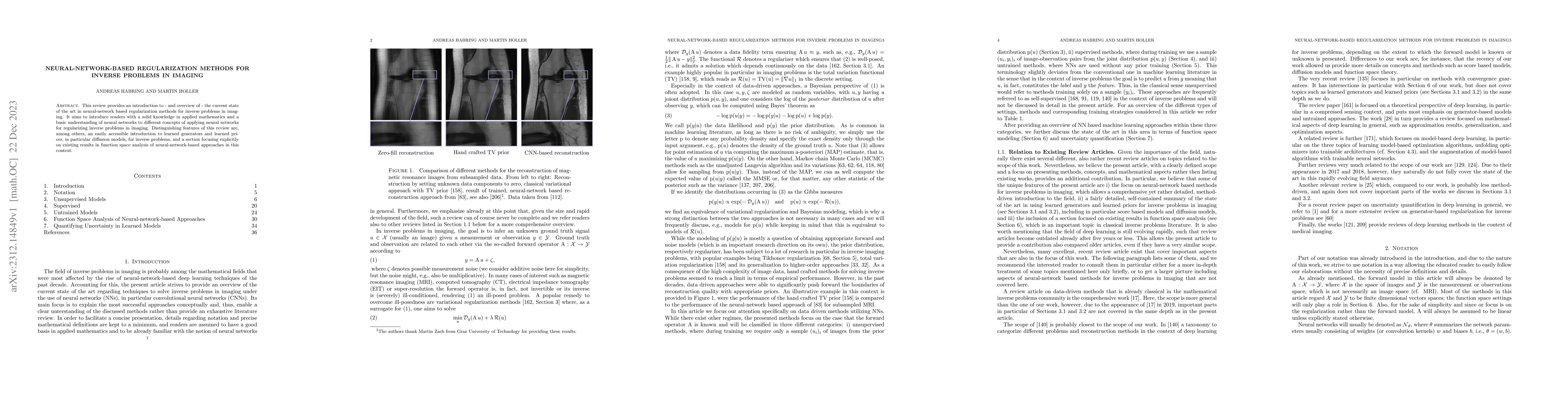 Thumbnail for Neural-network-based regularization methods for inverse problems in
  imaging