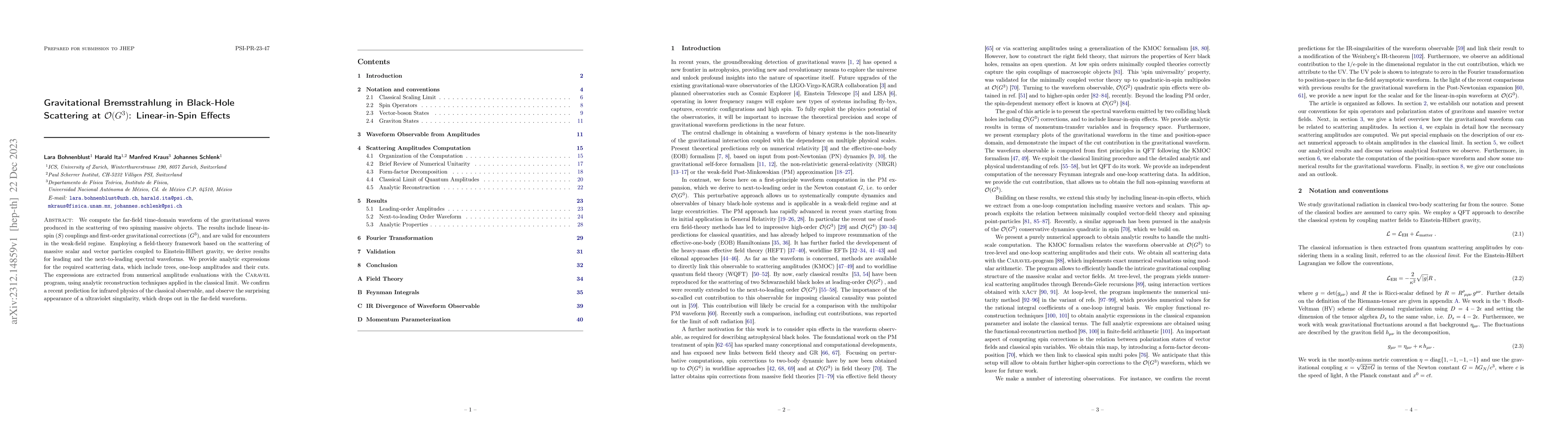 Thumbnail for Gravitational Bremsstrahlung in Black-Hole Scattering at
  $\mathcal{O}(G^3)$: Linear-in-Spin Effects