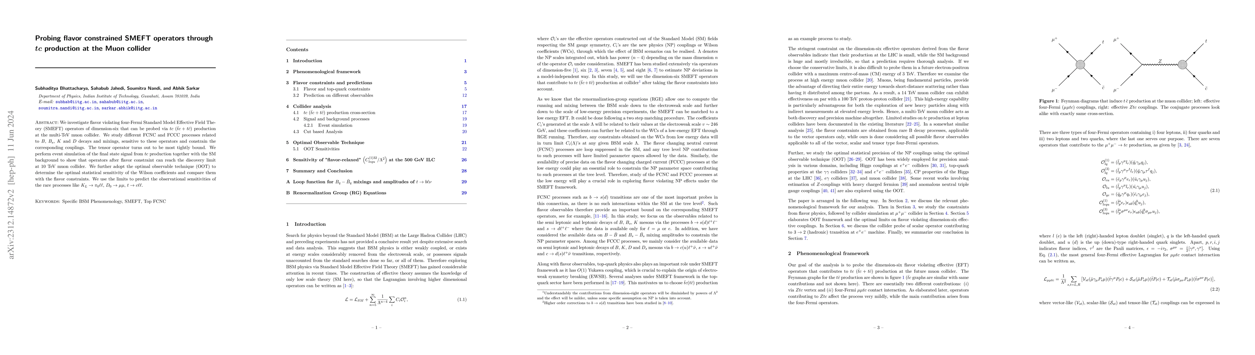 Thumbnail for Probing flavor constrained SMEFT operators through $tc$ production at
  the Muon collider