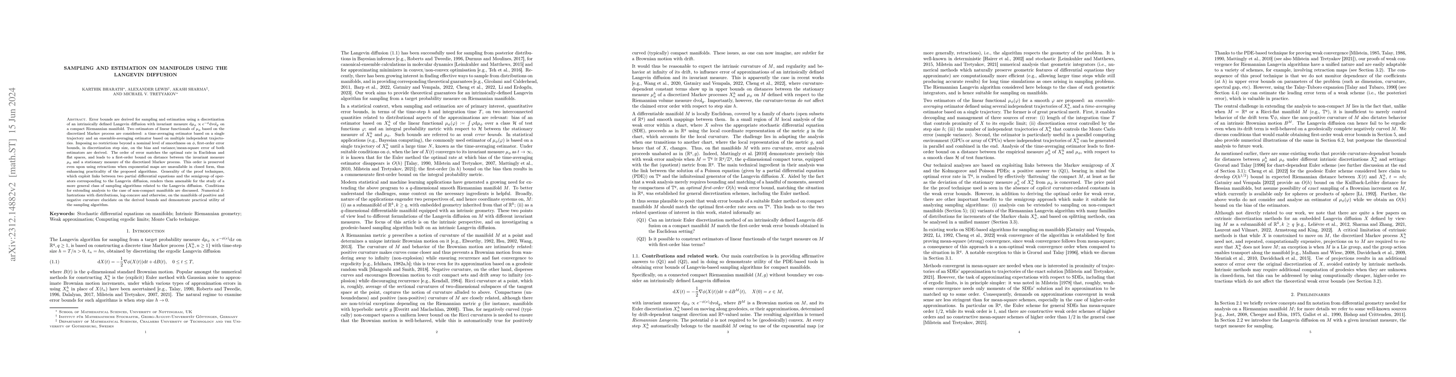 Thumbnail for Sampling and estimation on manifolds using the Langevin diffusion