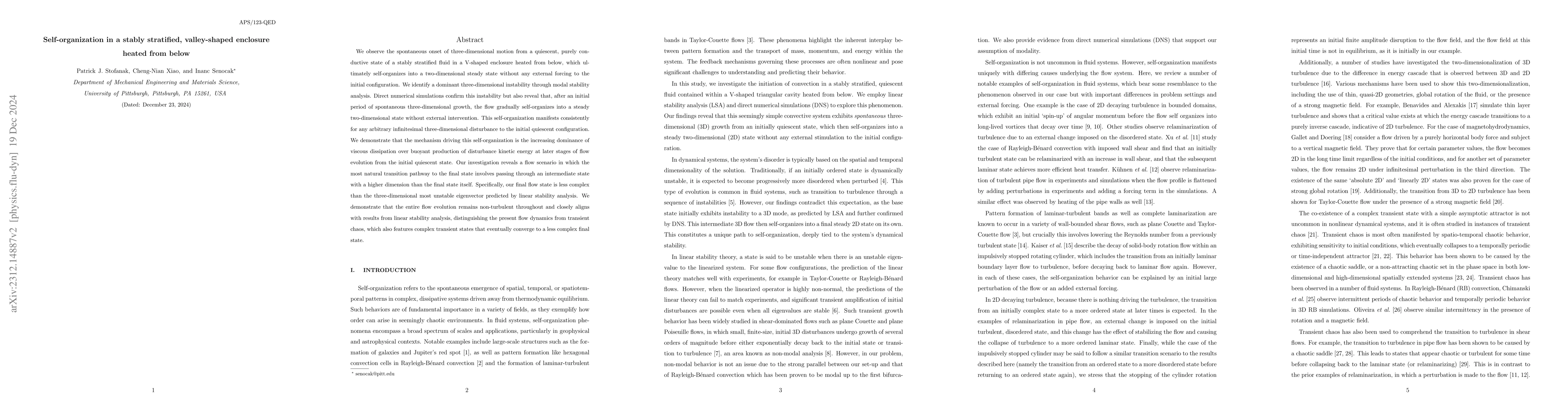Thumbnail for Spontaneous onset of three-dimensional motion with subsequent spatial
  and temporal reduction in convective flow systems