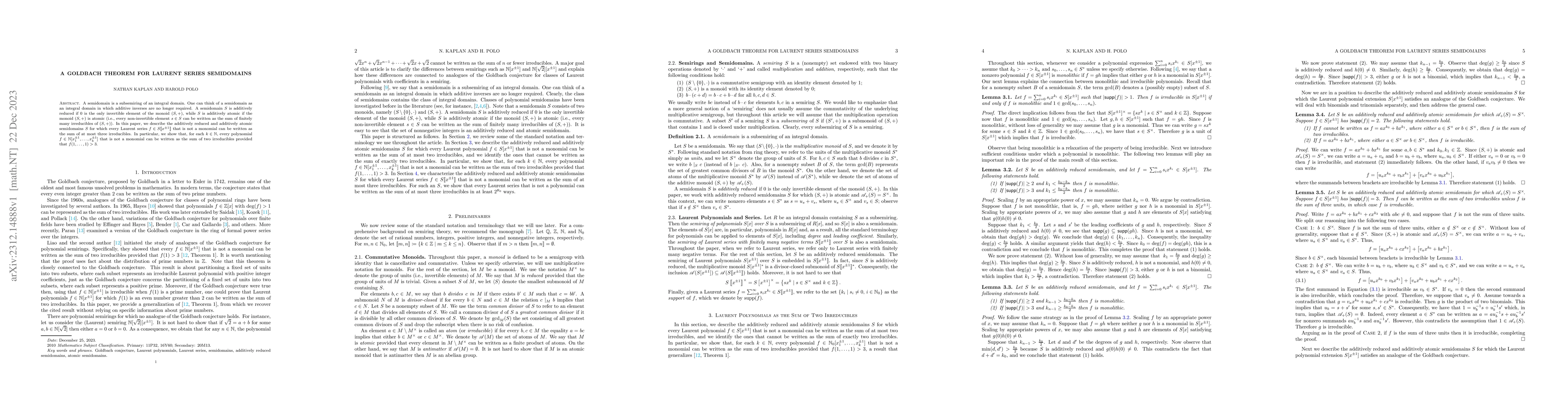 Thumbnail for A Goldbach theorem for Laurent series semidomains