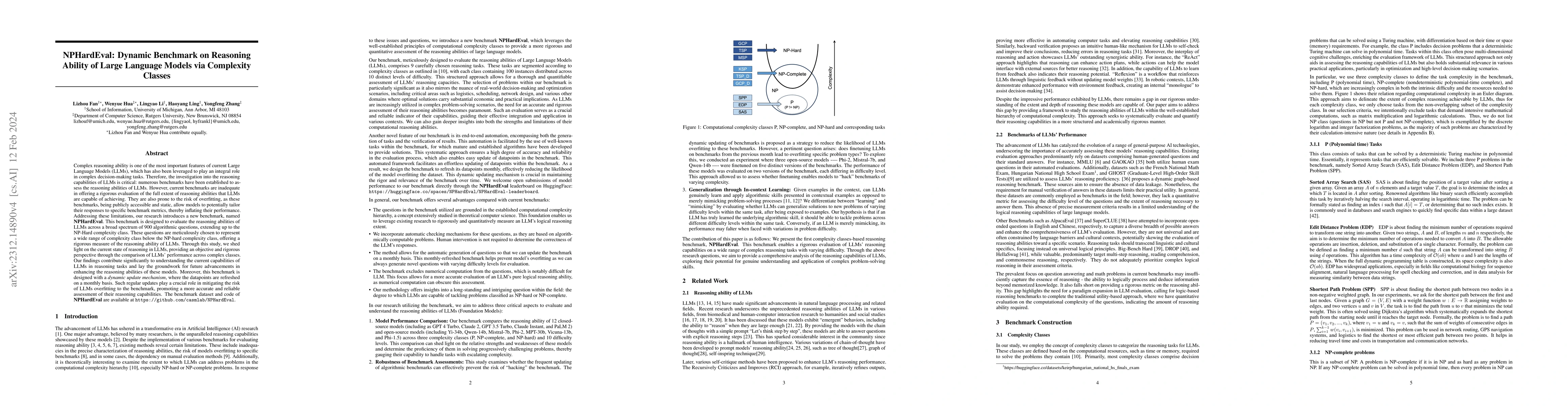 Thumbnail for NPHardEval: Dynamic Benchmark on Reasoning Ability of Large Language
  Models via Complexity Classes