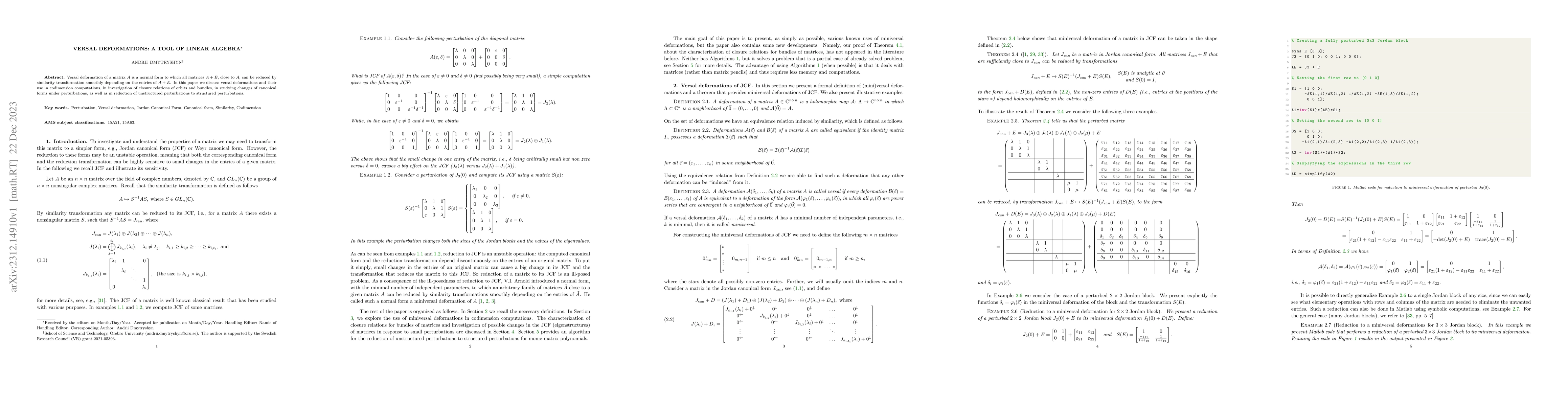 Thumbnail for Versal deformations: A tool of linear algebra