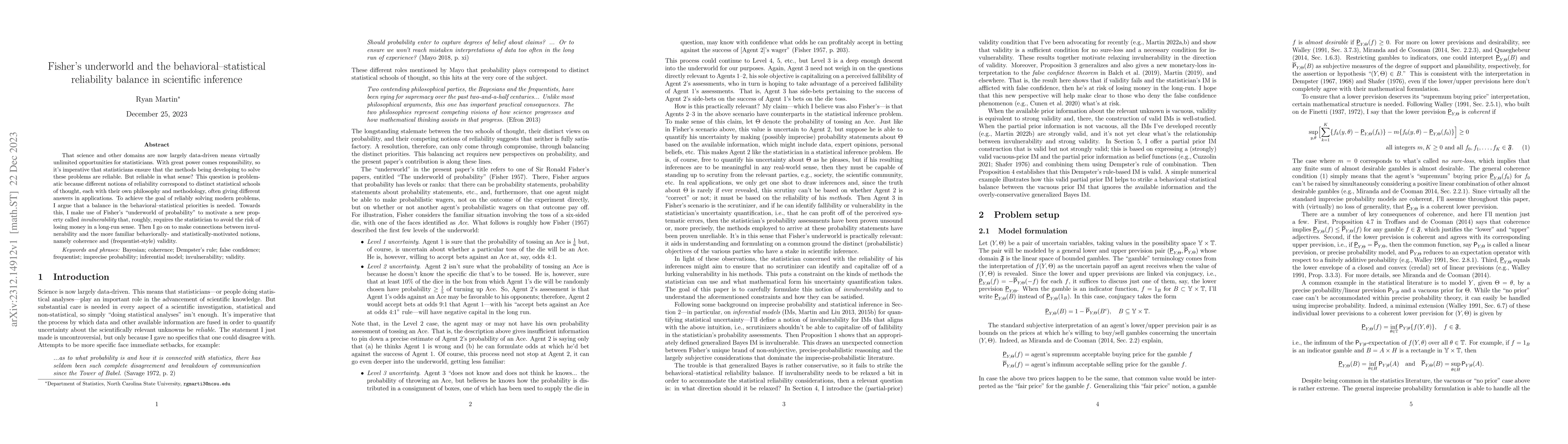 Thumbnail for Fisher's underworld and the behavioral-statistical reliability balance
  in scientific inference