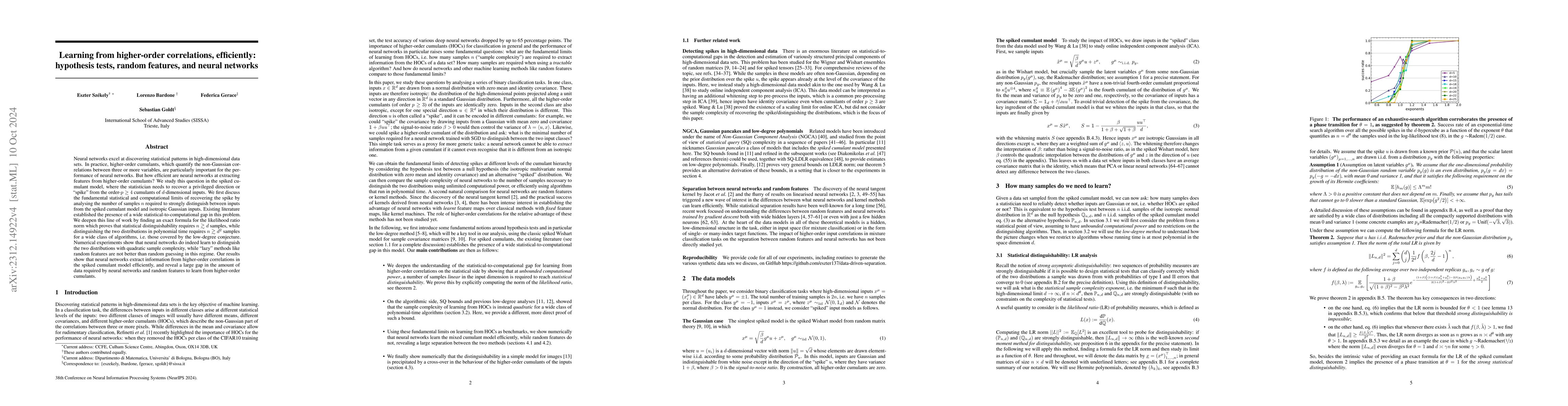 Thumbnail for Learning from higher-order statistics, efficiently: hypothesis tests,
  random features, and neural networks