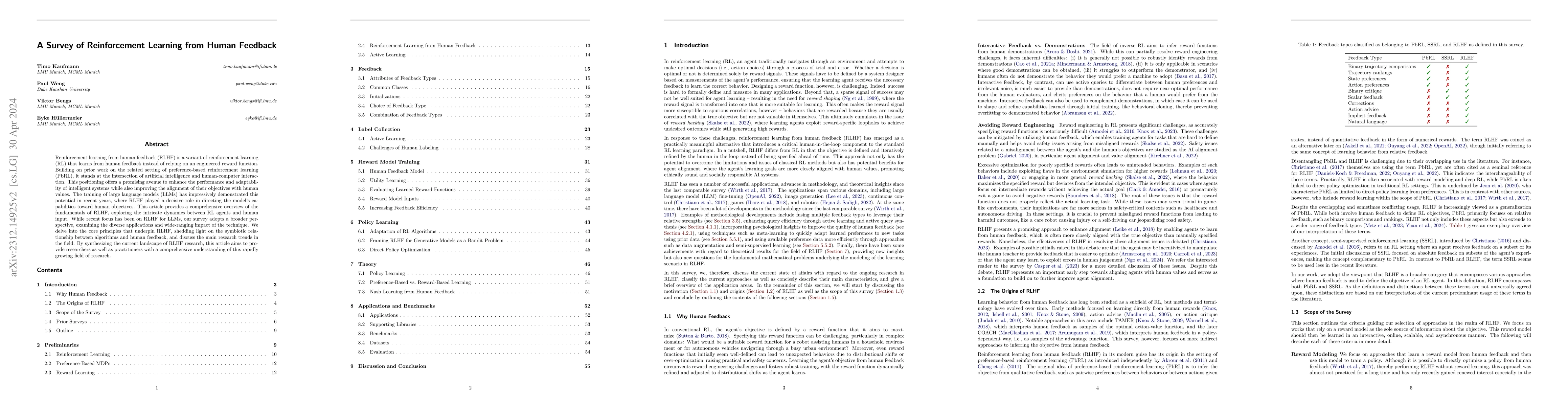 Thumbnail for A Survey of Reinforcement Learning from Human Feedback