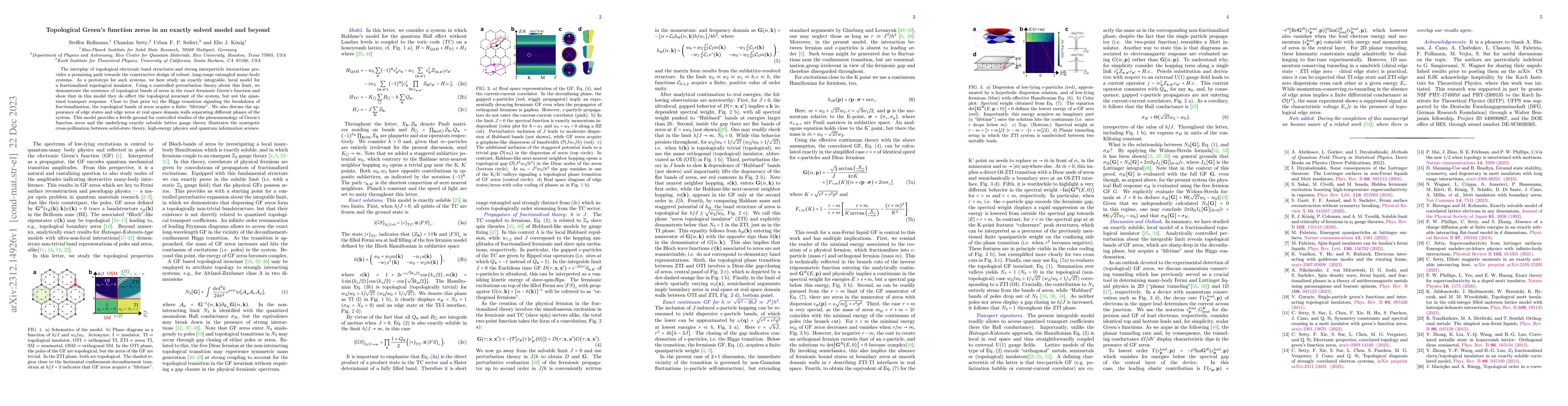 Thumbnail for Topological Green's function zeros in an exactly solved model and beyond