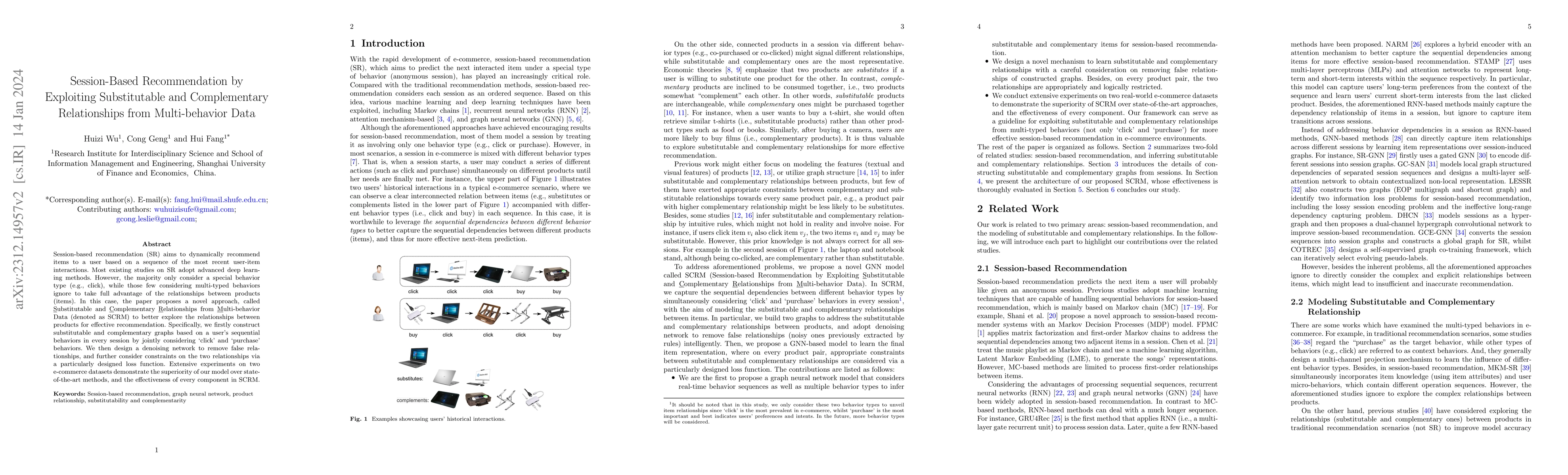 Thumbnail for Session-Based Recommendation by Exploiting Substitutable and
  Complementary Relationships from Multi-behavior Data