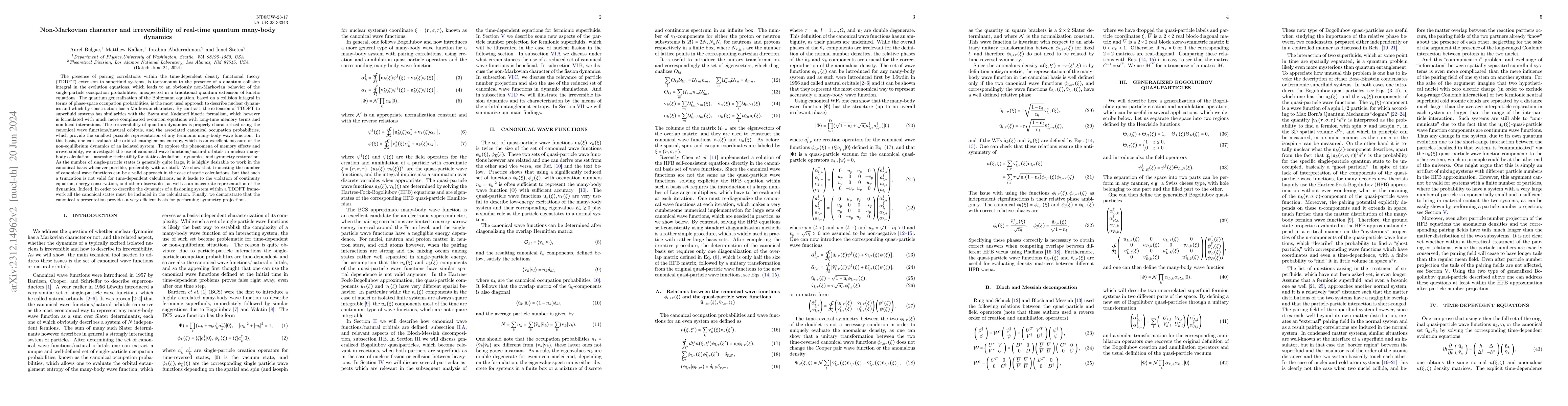 Thumbnail for Non-Markovian character and irreversibility of real-time quantum
  many-body dynamics