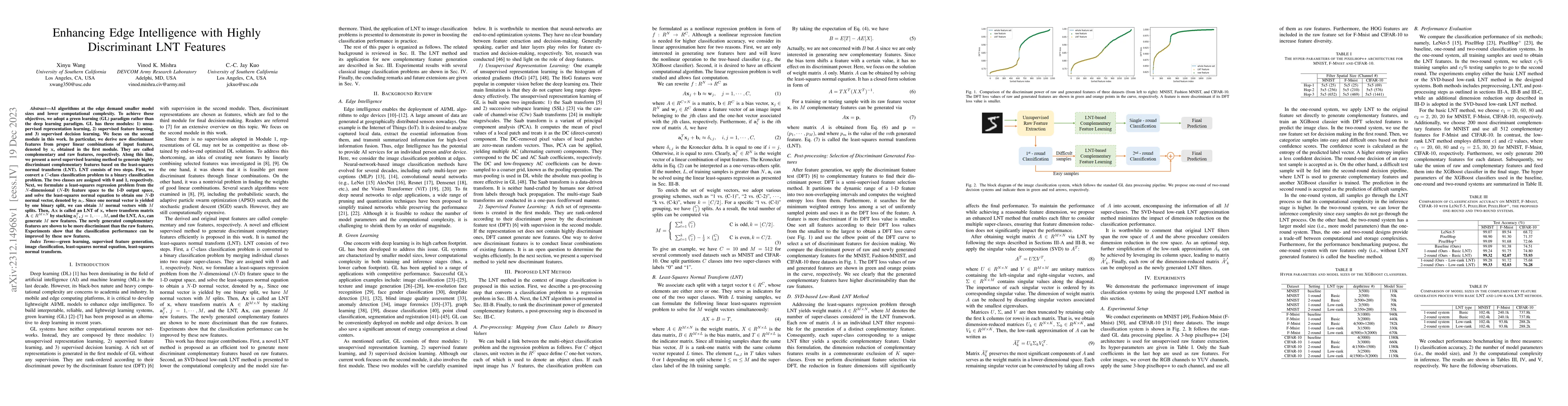Thumbnail for Enhancing Edge Intelligence with Highly Discriminant LNT Features