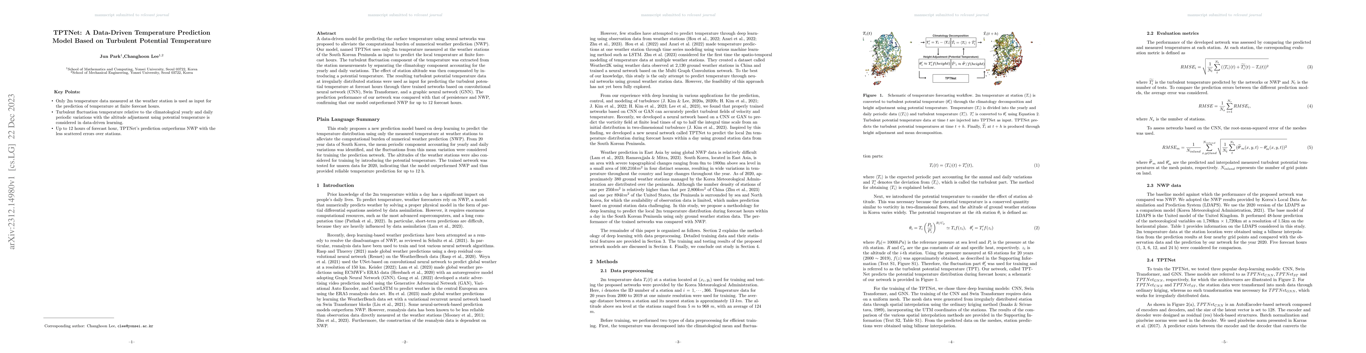 Thumbnail for TPTNet: A Data-Driven Temperature Prediction Model Based on Turbulent
  Potential Temperature