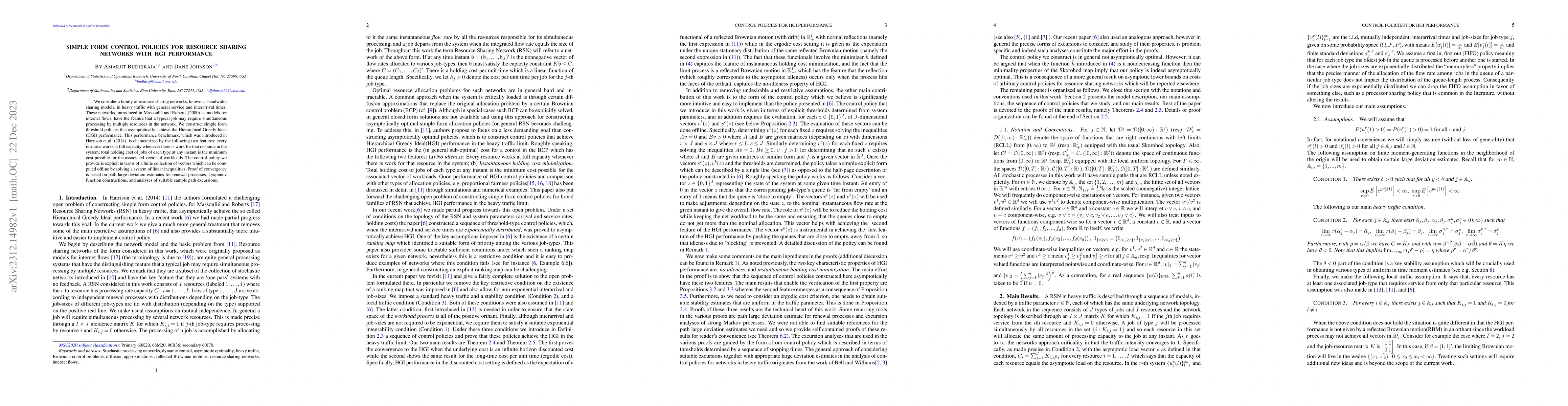 Thumbnail for Simple Form Control Policies for Resource Sharing Networks with HGI
  Performance