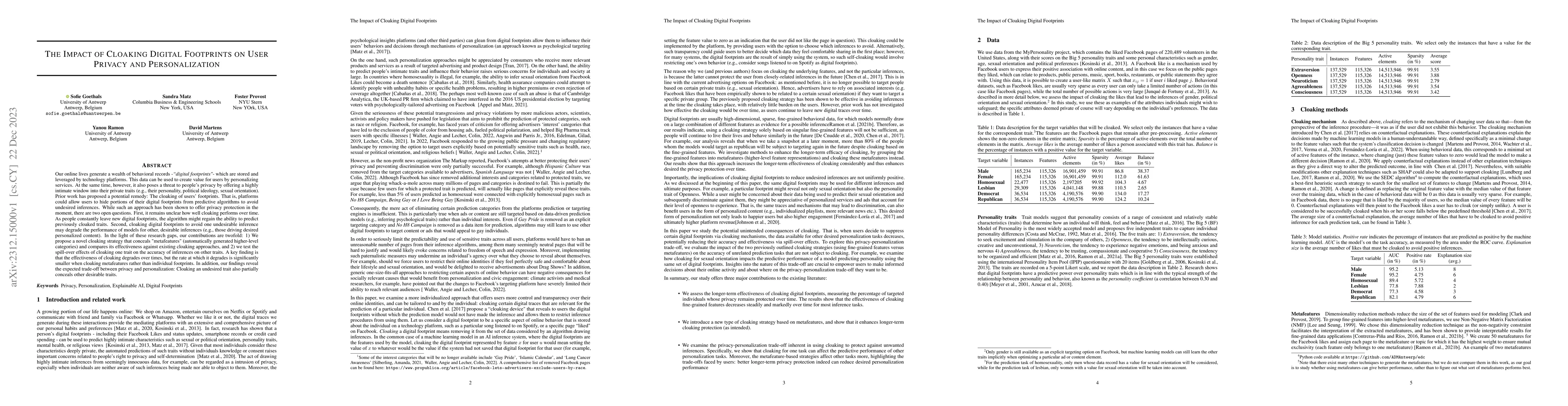 Thumbnail for The Impact of Cloaking Digital Footprints on User Privacy and
  Personalization