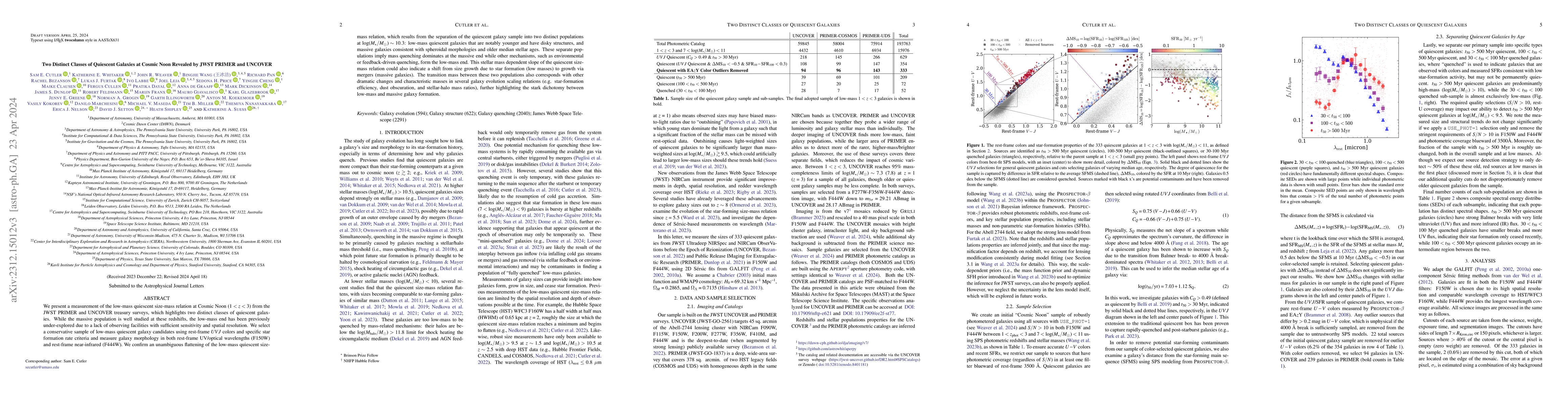 Thumbnail for Two Distinct Classes of Quiescent Galaxies at Cosmic Noon Revealed by
  JWST PRIMER and UNCOVER