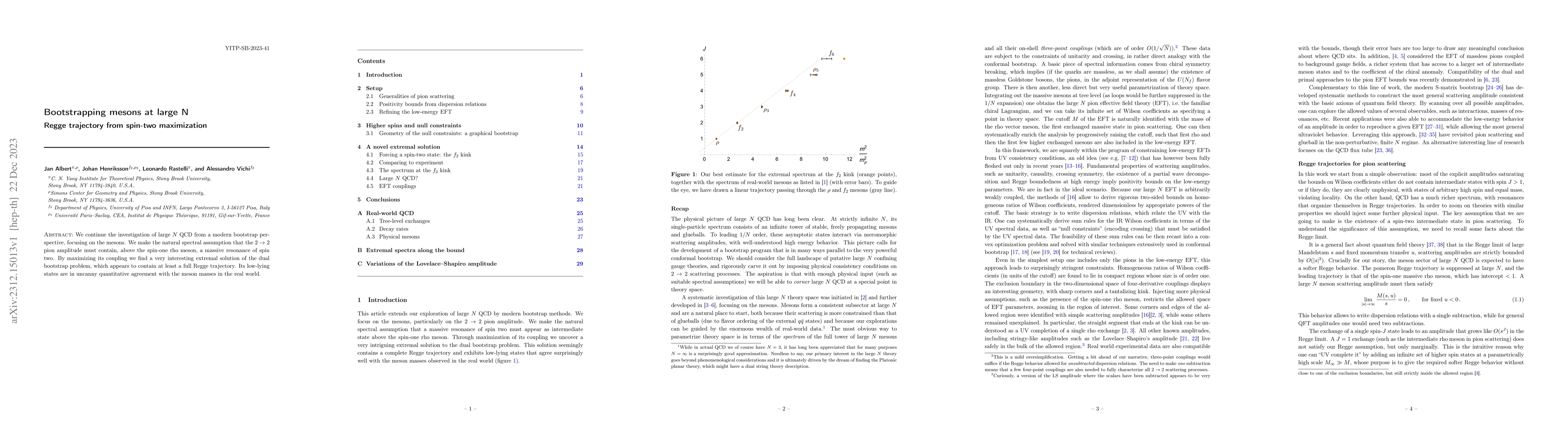 Thumbnail for Bootstrapping mesons at large $N$: Regge trajectory from spin-two
  maximization
