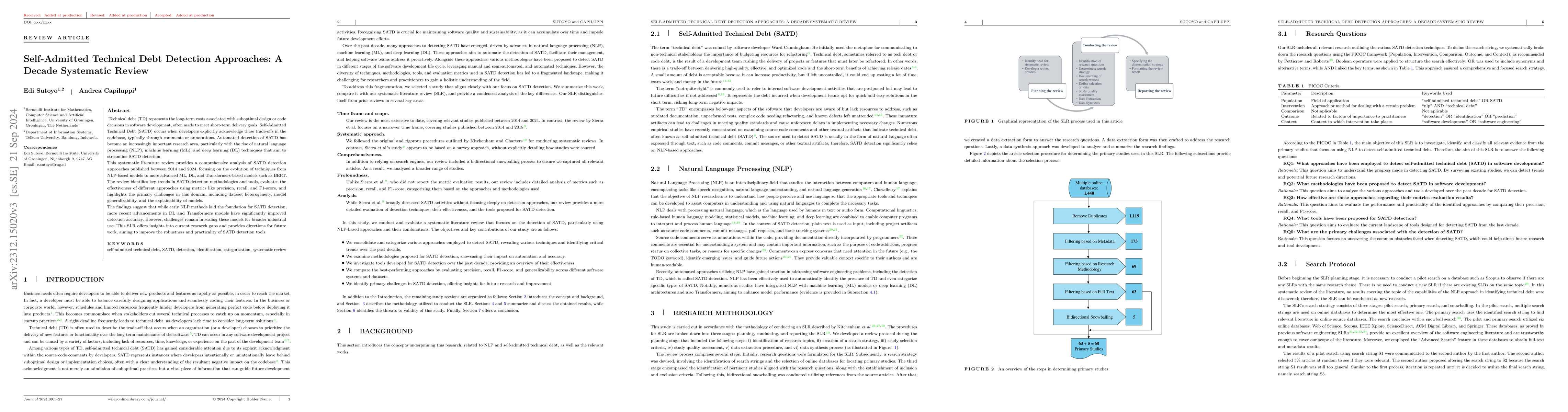 Thumbnail for Automated Approaches to Detect Self-Admitted Technical Debt: A
  Systematic Literature Review
