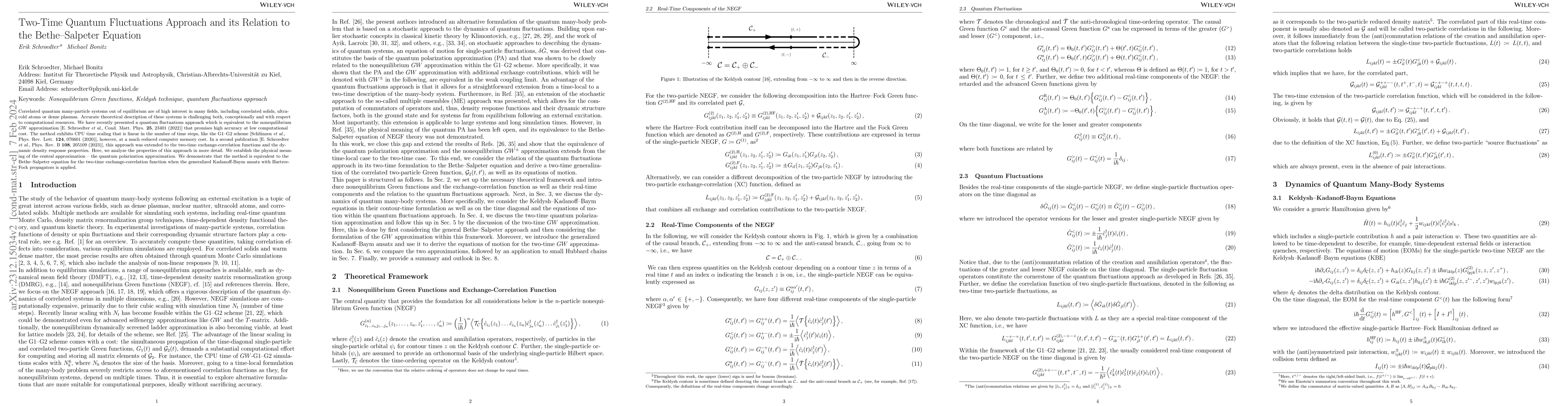 Thumbnail for Two-Time Quantum Fluctuations Approach and its Relation to the
  Bethe--Salpeter Equation