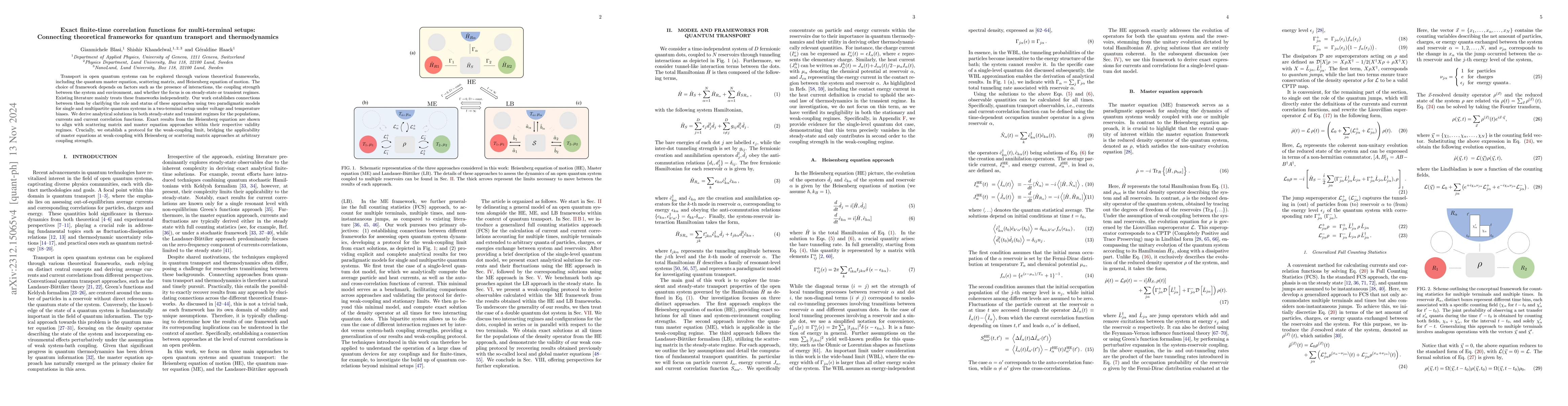 Thumbnail for Exact finite-time correlation functions for multi-terminal setups:
  Connecting theoretical frameworks for quantum transport and thermodynamics