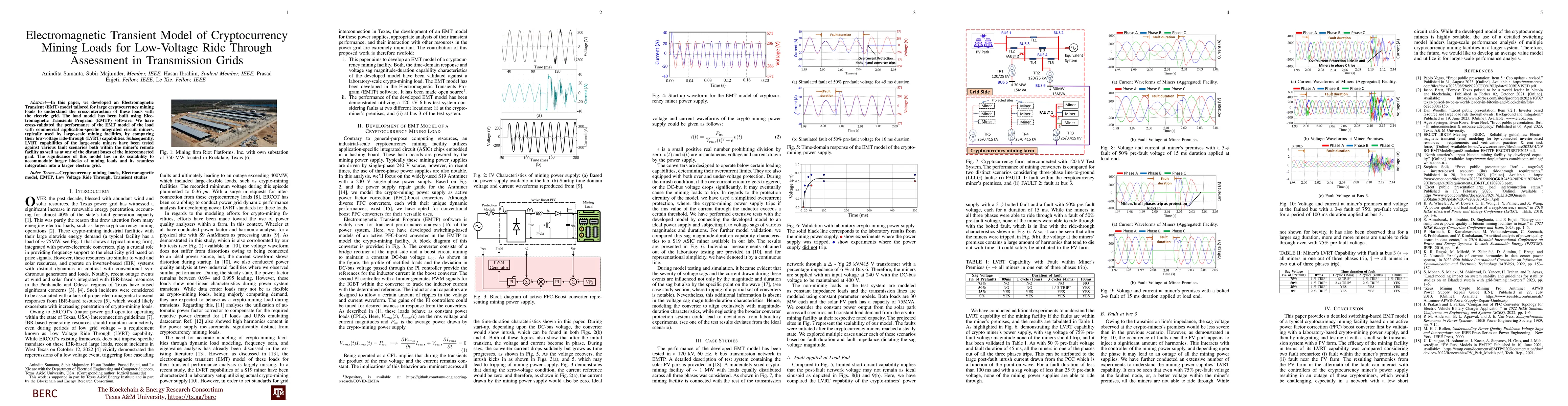Thumbnail for Electromagnetic Transient Model of Cryptocurrency Mining Loads for
  Low-Voltage Ride Through Assessment in Transmission Grids