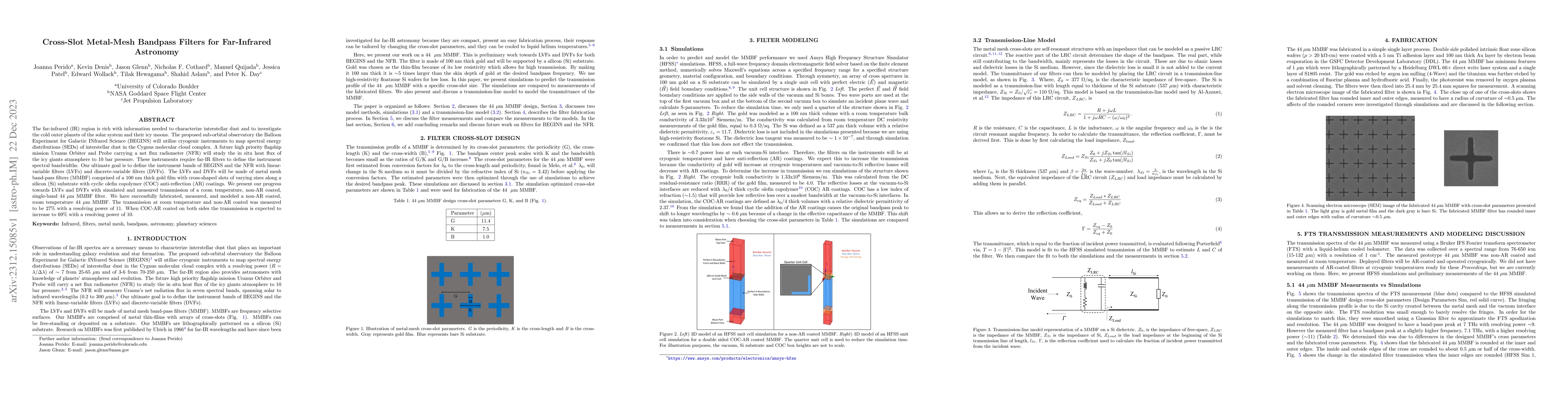 Thumbnail for Cross-Slot Metal-Mesh Bandpass Filters for Far-Infrared Astronomy
