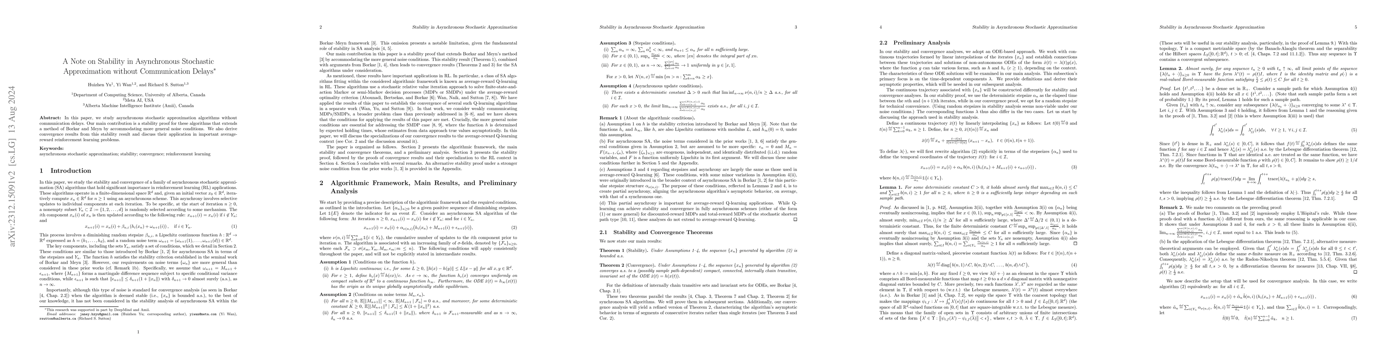Thumbnail for A Note on Stability in Asynchronous Stochastic Approximation without
  Communication Delays