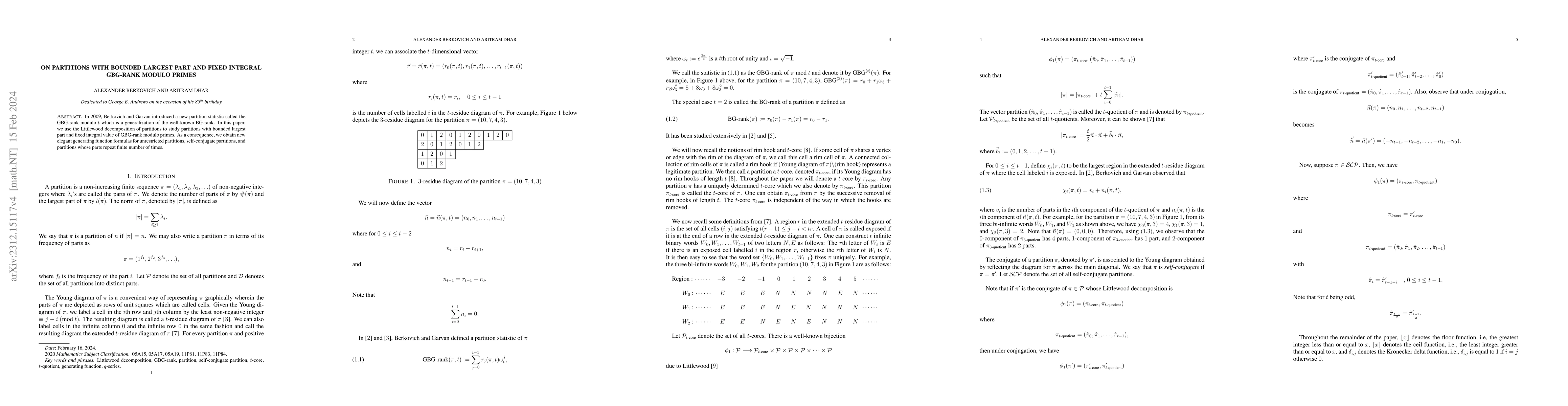 Thumbnail for On partitions with bounded largest part and fixed integral GBG-rank
  modulo primes